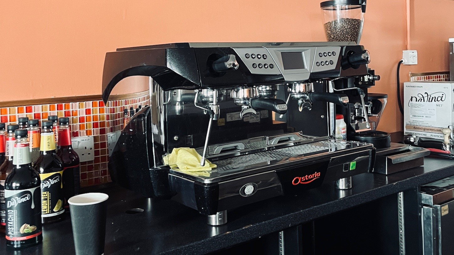 The large espresso machine in The Lounge, Plymouth University's new student coffee shop