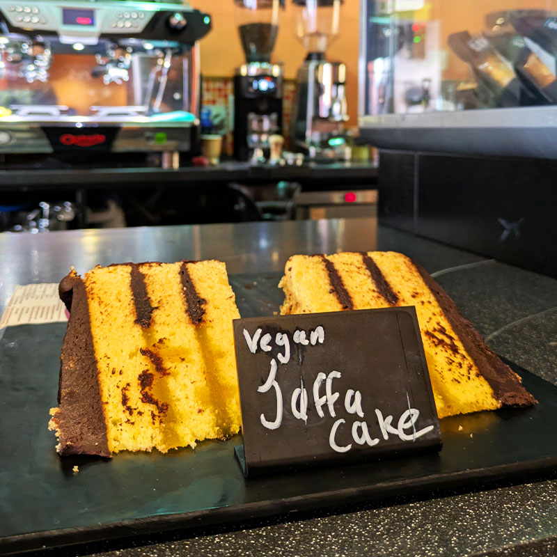 Vegan Jaffa Cake slice in The Lounge