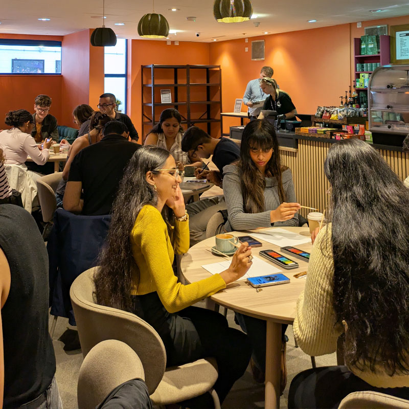 Students socialising in The Lounge