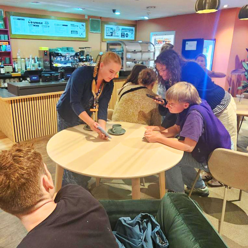 Students socialising in The Lounge